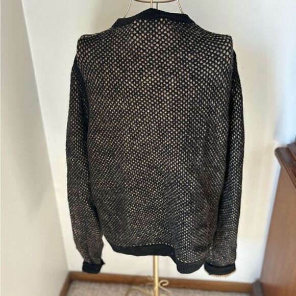 J.Crew Wool Blend Cardigan Hook Eye Closure Pockets Black Tan Size L - Picture 9 of 13